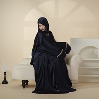 Abaya de Luxe en Satin Sans Couture, Ceinture à Pampilles Diamant, Élégant Ensemble 6 Pièces pour Femmes Musulmanes, Antistatique, Col Ouvert, Robe Ethnique Burqa