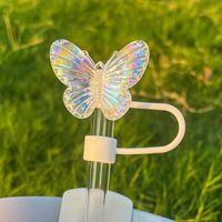 Protège-pailles jetables en silicone papillon brillant Moioco FC3 pour gobelets 30 et 40 oz, couvercles anti-éclaboussures pour embouts de 10 mm (Vert)