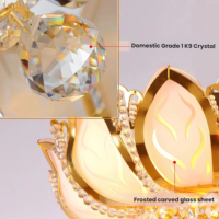 JYLIGHTING Lámpara de Techo de Cristal Loto Dorado Grand SAA UL CE, Iluminación Decorativa de Lujo para Palacios y Villas
