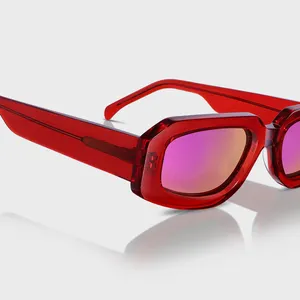 Yeetian 90s lunettes personnalisées de qualité Chic luxe fantaisie élégant rouge cadre nuances revêtement antireflet miroir acétate lunettes de soleil