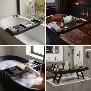 Accesorios de Baño de Bambú Negro Ajustables y Expandibles, <span class=keywords><strong>Bandeja</strong></span> de <span class=keywords><strong>Bañera</strong></span> de Lujo de <span class=keywords><strong>Madera</strong></span> con Portavasos y Soporte para Libros - Product Image 3