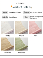 Papier d'emballage floral artisanal en fibre de coton kapok avec pétales intégrés, bord festonné, naturel et rustique, fournitures florales pour cadeaux