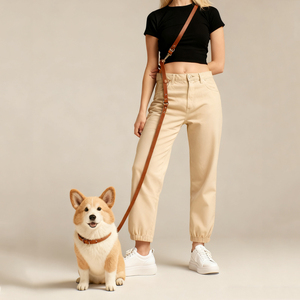 Lederne Freihand-Hundeleine zum Tragen an der Taille, geeignet für kleine, mittelgroße und große Hunde, verstellbare, robuste Hundeleine zum Spazierengehen - Product Image 1