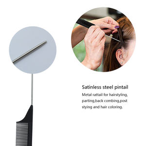 Glowayプロフェッショナルサロンドレッシングツールカスタムブラック耐熱ティージングコームピンテールステンレス鋼カーボンコーム - Product Image 4