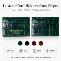 Dompet Kartu Tipis Kulit Buaya YIKU dengan Logo Custom Foil Stamping RFID untuk Pria Wanita, Kantong Kartu Embos Kulit Buaya