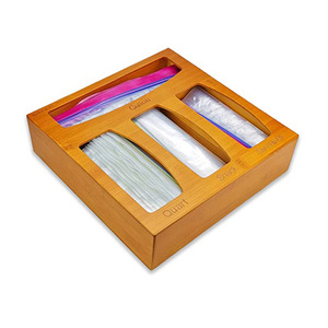 Organizador de almacenamiento de bolsas Ziplock de bambú con 4 ranuras, soportes para bolsas de almacenamiento de alimentos, cajones de bambú, organizadores de bolsas para cajones de cocina - Product Image 1