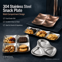 Assiette à compartiments en acier inoxydable 304, écologique, de qualité alimentaire, compatible lave-vaisselle, pour apéritifs et fromages