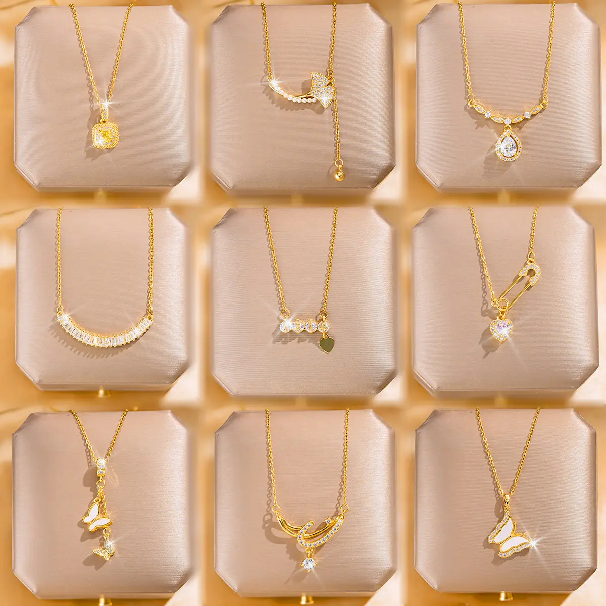 Nouvelle Mode Acier Inoxydable Or 18k Perle Zircon Coeur Papillon Pendentif Collier Pour Femmes Cz Fleur Lettre Collier Pour Cadeau