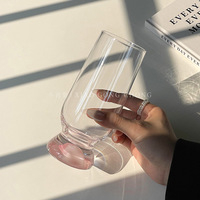 Tasse à café en verre gaufré sans pied et sans couvercle, style Ins rose, inspirée des montagnes, à semelle épaisse, d'inspiration nordique, moderne et minimaliste, capacité 350 ml