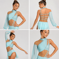 Robe de danse lyrique pour femmes, manches longues, dentelle, costume de ballet, jupe en maille transparente, tenue de scène personnalisée