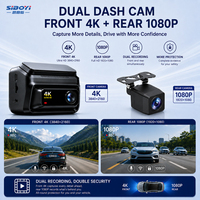 Caméra de tableau de bord double SIBOYI 4K avec écran IPS de 3 pouces, Wi-Fi intégré, angle large de 170°, enregistreur vidéo de voiture GPS en option, vidéo avant/arrière 1080P H.265