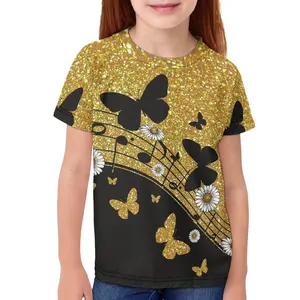 Altın not kelebek lüks tasarımcı erkek kız T-Shirt fabrika doğrudan satış rahat yumuşak kısa kollu üst müzik Tee ucuz