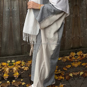 Habib dos tonos deshilachado poliéster Lino Abaya mujeres musulmanas vestido al por mayor ropa musulmana tradicional - Product Image 6