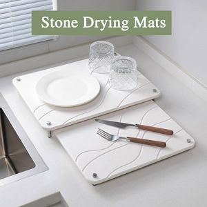 Escurridor de Platos de Tierra de Diatomeas de 2 Niveles con Tapete de Almacenamiento, Escurridor de Doble Capa para Encimera de Cocina, Base de Drenaje de Piedra para Platos - Product Image 3