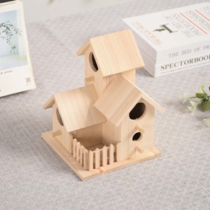 Casa para Pájaros de Madera, Estilo Villa de Tres Habitaciones, Adorno para Exteriores, Color Natural, Duradera - Product Image 1