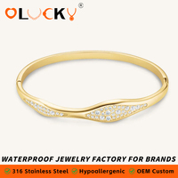 LUCKYJIU Fabricant de bijoux sur mesure, bracelet en acier inoxydable plaqué or 18 carats, étanche, avec cristaux pavés, motif vague, pour femmes