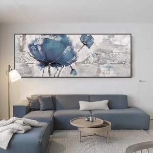 Decoración para Sala de Estar, Pintura <span class=keywords><strong>al</strong></span> Óleo 100% Pintada a Mano, <span class=keywords><strong>Flores</strong></span> Azules, Moderna, Abstracta, Grande, Cuadro Moderno de <span class=keywords><strong>Flores</strong></span> - Product Image 4