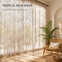 Rideaux transparents jacquard style bohème tropical à motif palmier, couleurs terreuses, pour chambre et salon