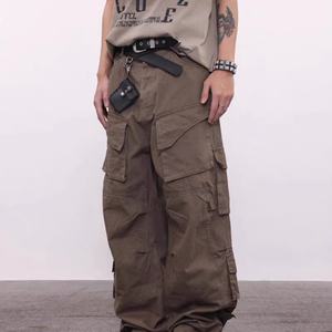 Pantalones Cargo de Pierna Recta con Múltiples Bolsillos, Estilo Vintage Lavado, Corte Holgado, para Hombre, MOQ Bajo Personalizable, Novedad 2025 - Product Image 2