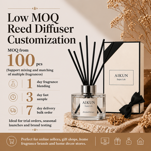 Aikun Refillable Glass <b>Bottled</b> Flameless Black Rattan Stick Christmas Gift Box Reed Diffuser with Refill Oil for Home Decor - Product Image 5