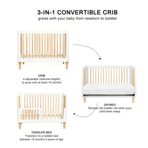 Juego de cuna para bebé, juego de habitación para bebé, juego de ropa de cama para cuna de niña, 3 en 1, cunas para bebés, cuna de madera maciza para bebé - Product Image 4