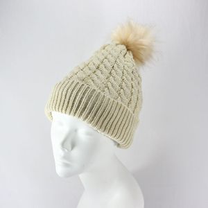 HK41 chapeau tricoté blanc uni Satin doublé manchette de sport d'hiver acrylique <span class=keywords><strong>amovible</strong></span> <span class=keywords><strong>pompon</strong></span> toque <span class=keywords><strong>bonnet</strong></span> <span class=keywords><strong>bonnet</strong></span> en tricot pour femme - Product Image 6