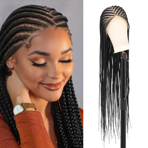 36 "afro phong cách cornrow bện tóc giả cho phụ nữ 13x8 HD ren phía trước tổng hợp hộp bện bé tóc trung chia tay pha trộn bện - Product Image 1