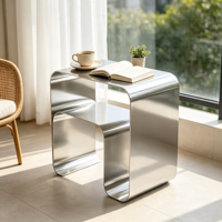 Table d'appoint moderne convertible en forme de U, en acier inoxydable, ensemble de 2 pièces, métal poli, décoration pour salon, chambre à coucher, maison