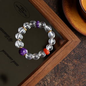 Bracelet extensible en perles rondes mélangées de quartz clair naturel, charoïte et agate rouge pour femmes, bijoux personnalisés en gros - Product Image 4