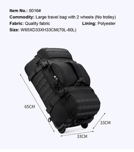Unisex Polyester large capacity folding travel <b>wheel</b> bag <b>backpack</b> unisex cross body shoulder multi functional luggage bag - Product Image 5