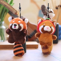 Schattig rood panda knuffel sleutelhanger, pluizig cartoon zacht knuffeldier fruitmuts dierenhanger, lief tasje hangend ornament cadeau voor kinderen