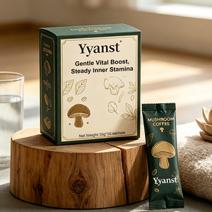 Café con Hongos para un Impulso Vital Suave, 10g*10 Sobres, Caja con Diseño de Hongos Verde Oscuro y Dorado, Compatible con OEM, Venta al por Mayor, Marca Privada - Product Image 5