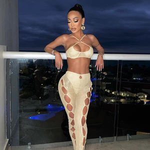 2024 сексуальный летний женский костюм для вечеринки, облегающий топ с декольте и штаны, комплект из 2 предметов для женщин - Product Image 6