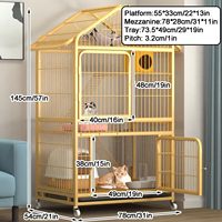 Cage de luxe dorée pour chat avec toit à pignon, portes multi-accès, grotte pour chat, hamac, échelle d'escalade, griffoir et roulettes