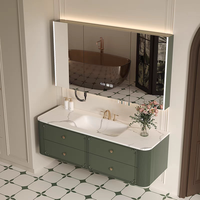 Meuble de salle de bain moderne avec miroir intelligent, vasque en pierre frittée, drain en laiton, LED anti-buée, résistant à l'eau, facile à nettoyer, personnalisable