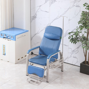 Silla de Infusión S12 Azul Metálica, Asiento de Espera para Hospital con Reposapiés y Soporte para Suero Intravenoso - Product Image 1