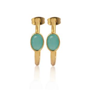 Dainty Gold Plated Hoop <b>Stud</b> <b>Earrings</b> Handmade Brass Jewelry with Faceted Cut Chalcedony Iolite Push Back Statement <b>Earrings</b> - Product Image 5