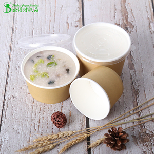 Dùng Một Lần Phân Hủy Sinh Học Takeaway Kraft Ice Cream Hộp Đựng Giấy Bát 480Ml Có Nắp Đậy - Product Image 2