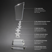 Trophée en cristal K9 gravé au laser personnalisé avec cinq étoiles, récompense en cristal souvenir pour cérémonie d'entreprise, cadeau de reconnaissance