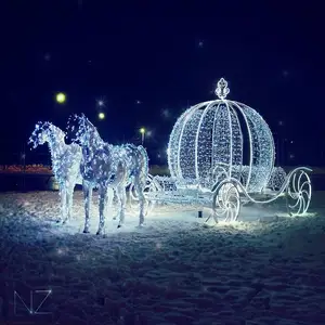 الزفاف عربة حصان 3d موضوع led ضوء الفضة الأبيض الخيول سندريلا الخيال اليقطين النقل التجاري عرض