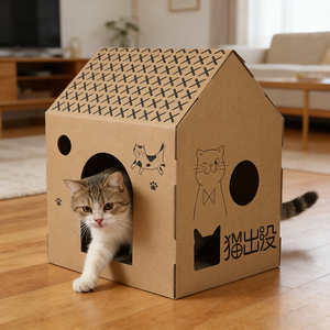 Casa para Gatos de Papelão Corrugado Reciclável em Grande Escala, Refúgio Durável para Lojas de Animais de Grande Porte - Product Image 1