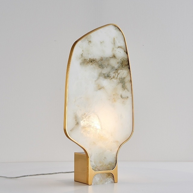 Modern Flexible Eco-Friendly Simple Copper Table Lamp with Alabaster Shade LED AC Dimmable for Indoor Bedroom Decor