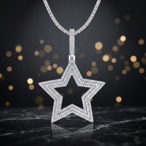 สร้อยคอจี้รูปดาวห้าแฉกชุบทอง Luxira Jewels ประดับเพชรโมอิสซาไนต์สีเงิน สร้อยฮิปฮอปสำหรับทุกเพศ เหมาะสำหรับงานปาร์ตี้ - Product Image 1