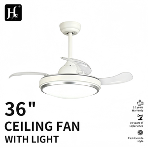 Ventilateur de plafond moderne à 3 pales avec éclairage LED, télécommande, 32-48 pouces, montage sur tige, métal blanc, salon, 6 vitesses, silencieux, à intensité variable - Product Image 2