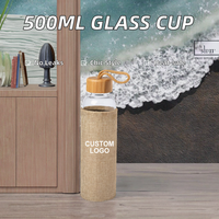 Tasse à eau en verre isolée de 500ml la plus vendue avec couvercle en bambou à visser et couvercle en lin pour verres personnalisable avec logo imprimé