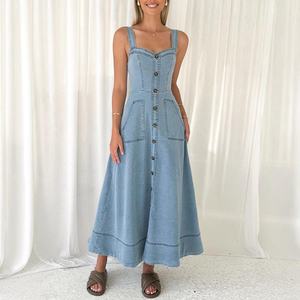 เดรสยีนส์ราคาถูกคุณภาพสูงสำหรับผู้หญิง สายเดี่ยวเซ็กซี่ ดีไซน์เรียบร้อย ชุดเดรสยีนส์น่ารักใส่ได้ทุกวัน - Product Image 1