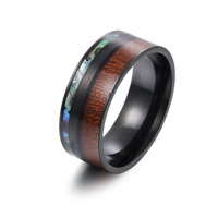 Cincin Pernikahan Tungsten Tatahan Kayu 8Mm Pria Wanita, Cincin Pertunangan Baja Tahan Karat Dipoles Kubah Mewah untuk Pria Wanita dengan Cangkang Abalon