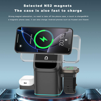 Justlink 15W 3 en 1 Táctil Eléctrico 180 °   Base de Carga Inalámbrica Magnética Giratoria, Soporte Plegable N52 de Carga Rápida para iPhone, Reloj y AirPods