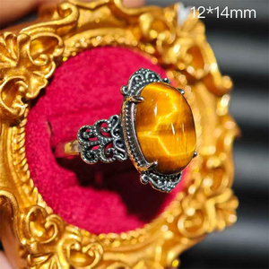 Bague quotidienne pour femme en or avec pierre ovale œil de tigre, bijou tendance en or avec pierre précieuse, alliance de mariage - Grande Vente - Product Image 4