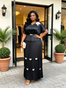 Abbigliamento <span class=keywords><strong>Donna</strong></span> <span class=keywords><strong>Taglie</strong></span> Forti, Set Due Pezzi Casual, <span class=keywords><strong>Elegante</strong></span> Abito da Festa con Scollo a V, Vestibilità Ampia, Maniche Lunghe e Motivo a Farfalla - Product Image 4
